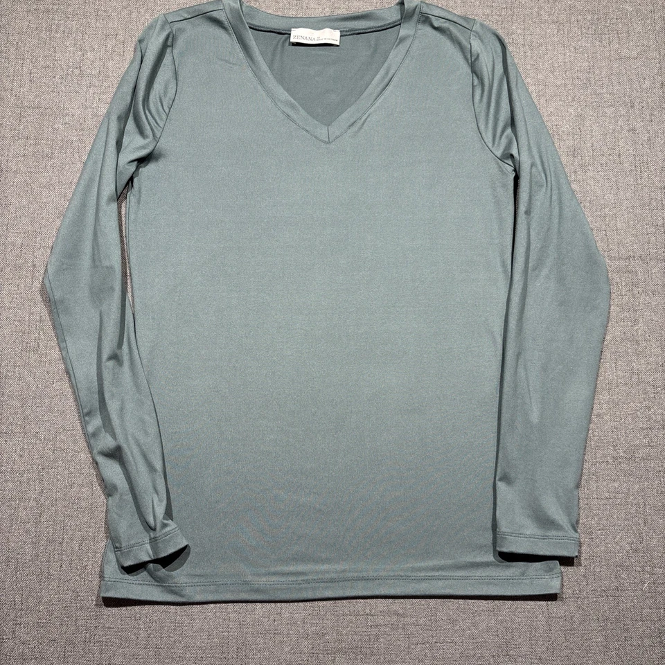 Camiseta Zenana Cuello en V Manga Larga Suave Mantequilla Verde Azulado Top Pullover Foto 1 de 4