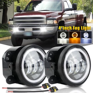 Pair 4" inch LED Halo Bumper Fog Light Bulbs For 94-01 Dodge RAM 1500 2500 3500 - Picture 1 of 16