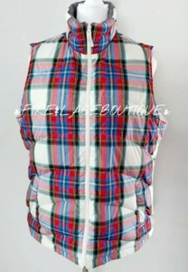 LANDS END DOWN FEATHER TARTAN PLAID PUFFER VEST SZ L 12 14 - Picture 1 of 8