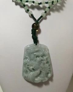 Certified Grade A green Jadeite jade hand carved dragon pendant S52X40X7mm - Picture 1 of 5