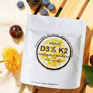 Vitamin D3 10000 iu Plus K2 (MK-7) 200 mcg, 180 Virgin Coconut Oil Softgels - Picture 1 of 1
