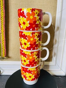 Vintage MCM Blume Japan 60er Jahre Mod Stapelbecher 4er Set rot gelb Mohn - Bild 1 von 3