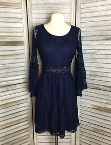 BCX Vestido de Encaje Azul Talla 5 Nuevo con Etiquetas Mangas Campana Boho Azul Medianoche Cóctel Primavera - Imagen 1 de 7