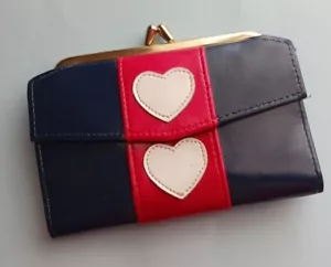 Vint Mid Cent MOD Red~White~Blue HEART Wallet Womens Coin Clutch w Kisslock - Picture 1 of 8