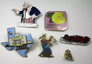 Lote de 6 Texas Jaycees JCs Souvenir Metal Alfileres Álamo Tío Sam Vaquero mapa - Imagen 1 de 13