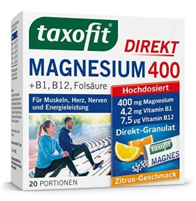 taxofit Direkt Magnesium 400 + B1, B12 & Folsäure 20 Portionen
