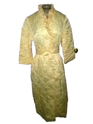 Vtg Sears At Home Wear Quilted Robe Housecoat 60s Yellow Sz 12 (M) NEW OLD STOCK - Image 1 of 4