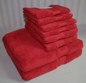 Set asciugamani bagno otto pezzi collezione hotel rosso tinta unita 100% cotone nuovi - Foto 1 di 3