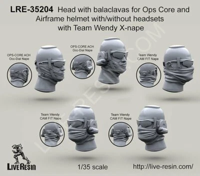 Live Resin LR-35204 1/35 Head with Balaclavas for Ops Core and Airframe Helmet Foto 1 de 2