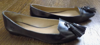 Mocasines planos de ballet Banana Republic Hello Sole metálicos plateados oscuros con borla talla 7 Foto 1 de 4