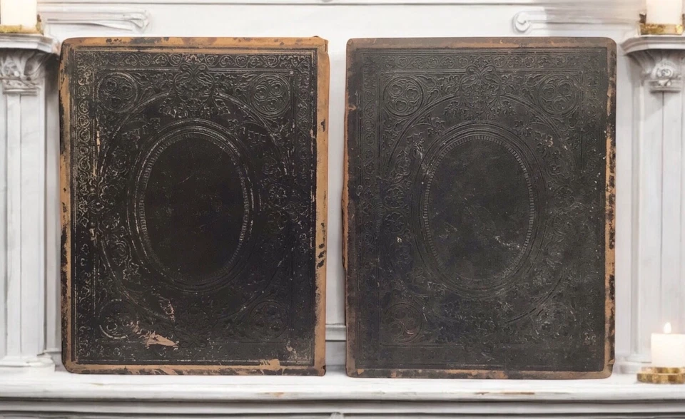 Pair Antique Black Victorian Book Album Covers Ornate Panels Salvaged Creepy Foto 1 de 4