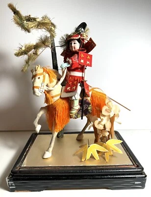 Antique Vintage Japanese Samurai Warrior Musha Doll On White Battle Horse - Image 1 of 4