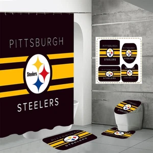 Pittsburgh Steelers Logo ver2 Shower Curtain Non-Slip Toilet Lid Cover Bath Mat - Picture 1 of 3