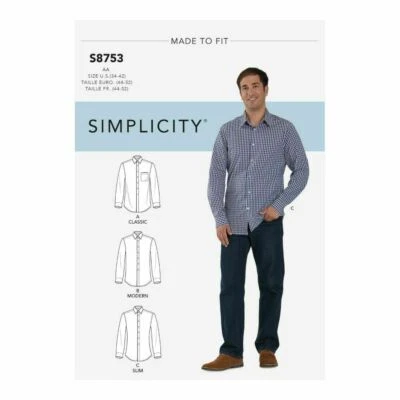 Simplicity Pattern S8753 Mens Classic & Slim Fit Shirts ALL Sizes 34-42 & 44-52 - Image 1 of 4