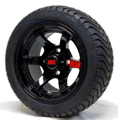 RUEDAS DE CARRO DE GOLF GT 12" NEGRO BRILLANTE Y NEUMÁTICOS DE PERFIL BAJO 215/40-12 PUNTOS - JUEGO DE 4 Foto 1 de 4