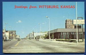 Pittsburg Kansas ks Greetings Broadway Street National Bank postcard - Picture 1 of 2