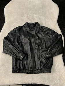 Giacca uomo vintage Wilson’s nera full zip moto pelle taglia media Y2K - Foto 1 di 11
