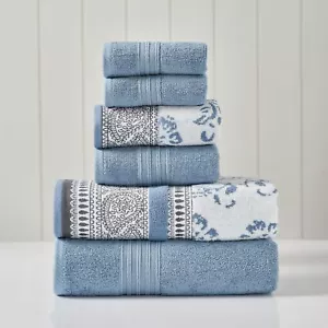 6 Piece Set, 2 Bath Towels, 2 Hand Towels, 2 Washcloths Yarn Dyed Jacquard/So... - Picture 1 of 5