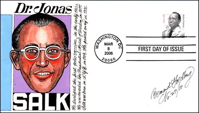 Scott 3428 63 Cents Dr. Jonas Salk Bernard Goldberg Hand Painted FDC 27/51 - Image 1 of 2