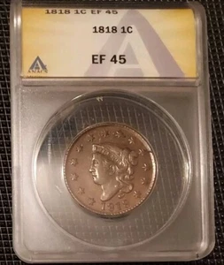 1818 P Large Cents Coronet Head Anacs EF 45 XF BN - Picture 1 of 7