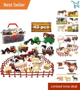 3 Toy Tractors and 40 Animal Figurines Farm Playset - Perfect for Kids Ages 3-12 - Picture 1 of 9