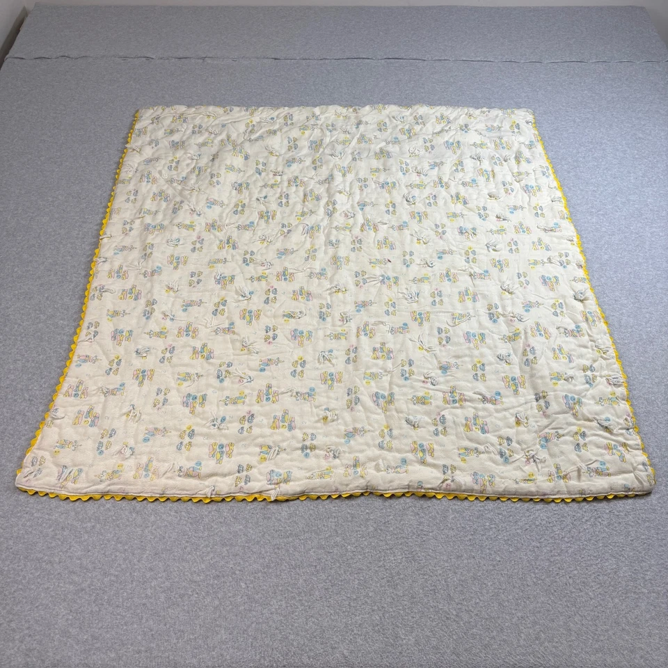 Manta colcha vintage para cuna bebé payaso coches avión guardería costura a mano años 60 retro Foto 1 de 4
