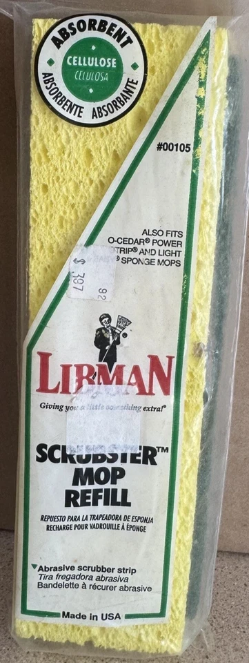 Libman Scrubster MOP Refill #00105 Extra Absorbent Cellulose Sponge