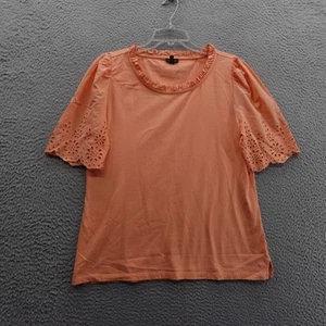 Talbots Eyelet Sleeve Top Womens Large Peach Short Sleeve Cotton Ruffle Neck - Picture 1 of 10