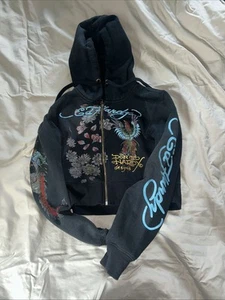Ed Hardy Kids Jacket M Black New York City Graphic Full Zip Sweatshirt Hoodie - Picture 1 of 3