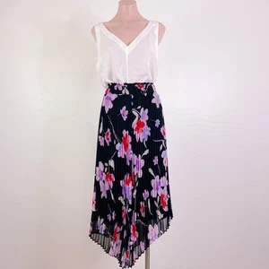 Calvin Klein Pleated Dark Floral Asymmetrical Midi Skirt Indie Whimsigoth S NWT - Picture 1 of 12
