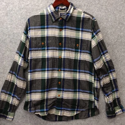 J Crew Slim Fit Flannel Shirt Mens L Gray Blue Herringbone Weave Plaid Lumbejack - Image 1 of 4