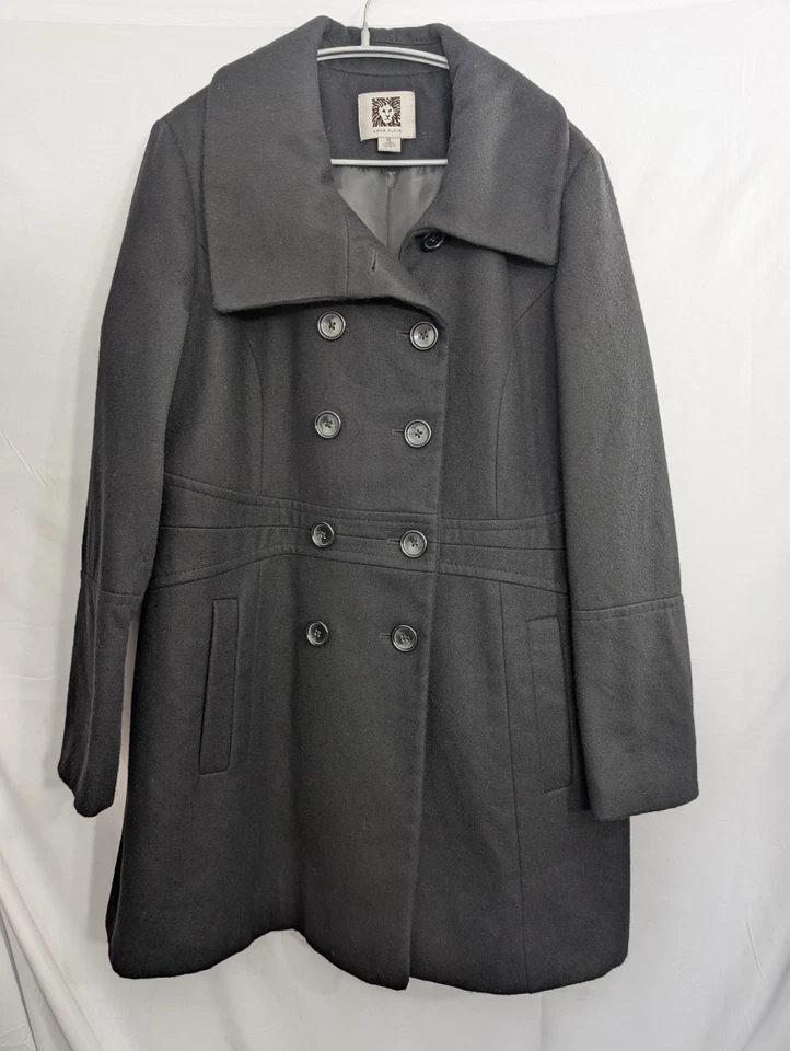 Chaquetón de lana para mujer Anne Klein negro XL doble pecho 80 % lana Foto 1 de 4