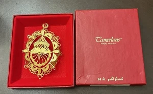 Adorno navideño vintage Camerlán Santa acabado oro 24kt con caja original - Imagen 1 de 5