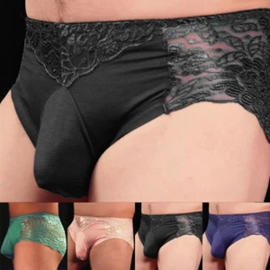 Mens Lace Thong Low Rise Sissy Pouch Panties Bikini Underwear Briefs Lingerie - Picture 1 of 12