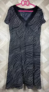 BNWT Vintage Laura Ashley Black/White Circular Print Midi Dress Ruffle Hem Sz 16 - Picture 1 of 12