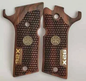 NEW Beretta 92X Performance Turkish Walnut Wood Gun Grips SET Nice Metal Logo - Picture 1 of 11