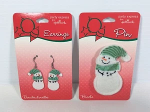Pendientes perforados de Navidad muñeco de nieve y alfiler de solapa tela de fieltro sello distintivo NUEVOS - Imagen 1 de 5