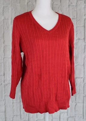 Suéter Pullover Top Rojo Covington Sport Mujer Pequeño Cuello en V Tejido con Cable Talla XLP Foto 1 de 4
