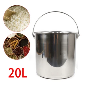 27*27*30cm 20L Stainless Steel Bucket with Lid &1*Stainless Steel Water Spoon US - Picture 1 of 8
