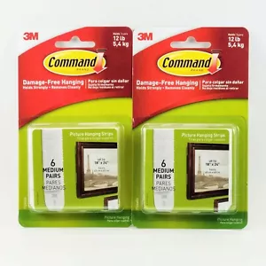 (2Pk) Command Picture Hanging Strips12lb White 6 Medium Pairs Each12 Total NIB - Picture 1 of 2