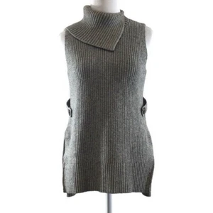 By Anthropologie Gray Ribbed Knit Turtleck Sweater Top Womens XS Sleeveless - Picture 1 of 10
