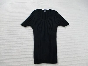 Sweaterworks Womens Sweater Large Black Silk Pullover Short Sleeve VNeck Stretch - Picture 1 of 10