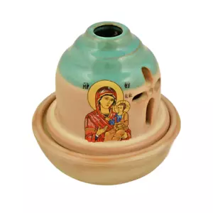 4 candele olio ceramica greco ortodossa 3/8" smaltate icona Vergine Maria lampada veglia 11 cm - Foto 1 di 1