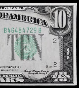 $10 1934A CU Mule Federal Reserve Note B46484729B ten dollar series A, NY, bp404 - Picture 1 of 4