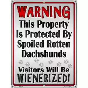 Protected By Dachshund Metal Parking Sign 9"x 12" for Home Wall Door Garage - Picture 1 of 1