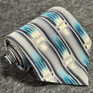 Vtg Conti Di Milano blue grey black abstract men's silk tie made in USA 80s 90s - Picture 1 of 8