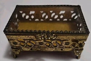 Cofanetto portagioie con piedini rivestiti in vetro foderato in velluto tono oro LEGGI DESCRIZIONE - Foto 1 di 5