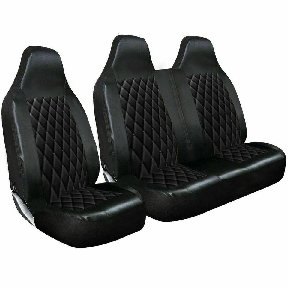FOR PEUGEOT EXPERT SWB MWB LWB - QUILTED DIAMOND LEATHER VAN SEAT COVERS - 2+1 - Image 1 of 1