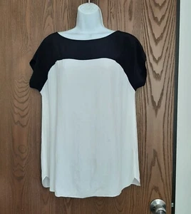 Kate Spade Silk White Black Cap Sleeve Top Size 8 Keyhole Back - Picture 1 of 7