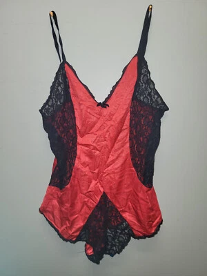 Vintage Undercover Wear Red Satin Bodysuit With Lace Detail Size Large USA Made - Image 1 of 4
